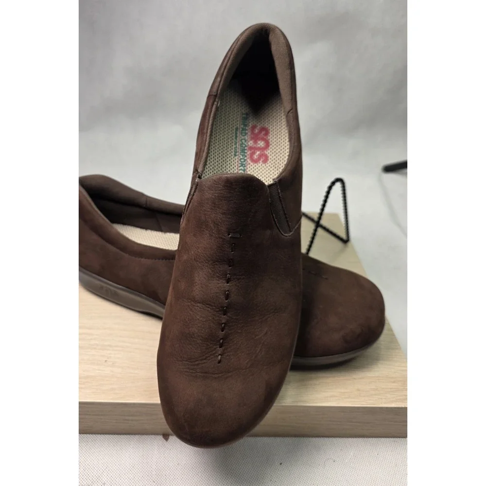 SAS Viva Shoes Women's 11 Brown Nubuck Comfort Slip On Walking Loafers Sneaker